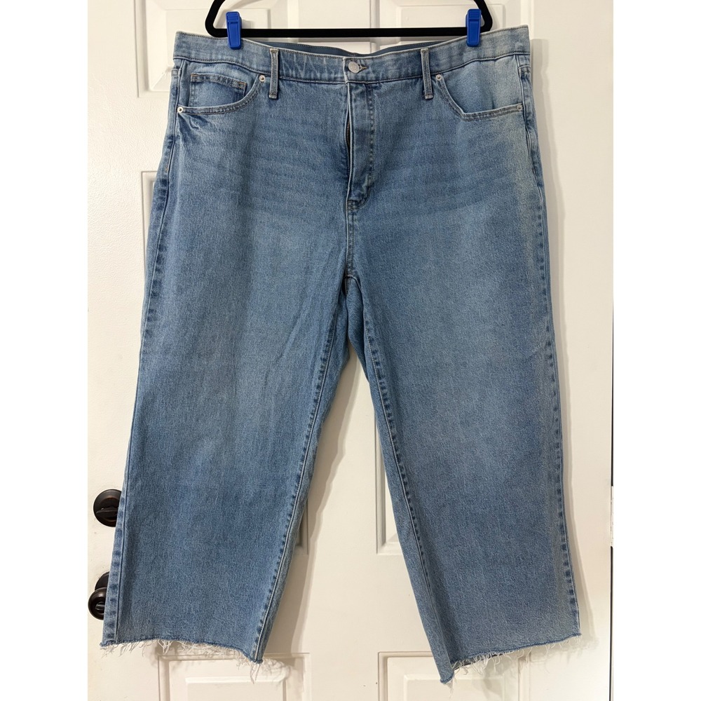 Terra & Sky | Wide Leg Raw Hem Cropped Jeans | 22W || Light Blue|